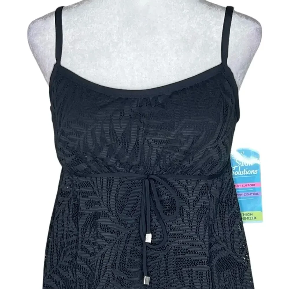 Babydoll Swimdress Size 12 One-Piece Swim Dress Black Crochet Swim Solutions NEW - Picture 3 of 13